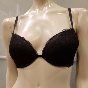 Pretty Black Floral Lace Pushup Bra - 34B